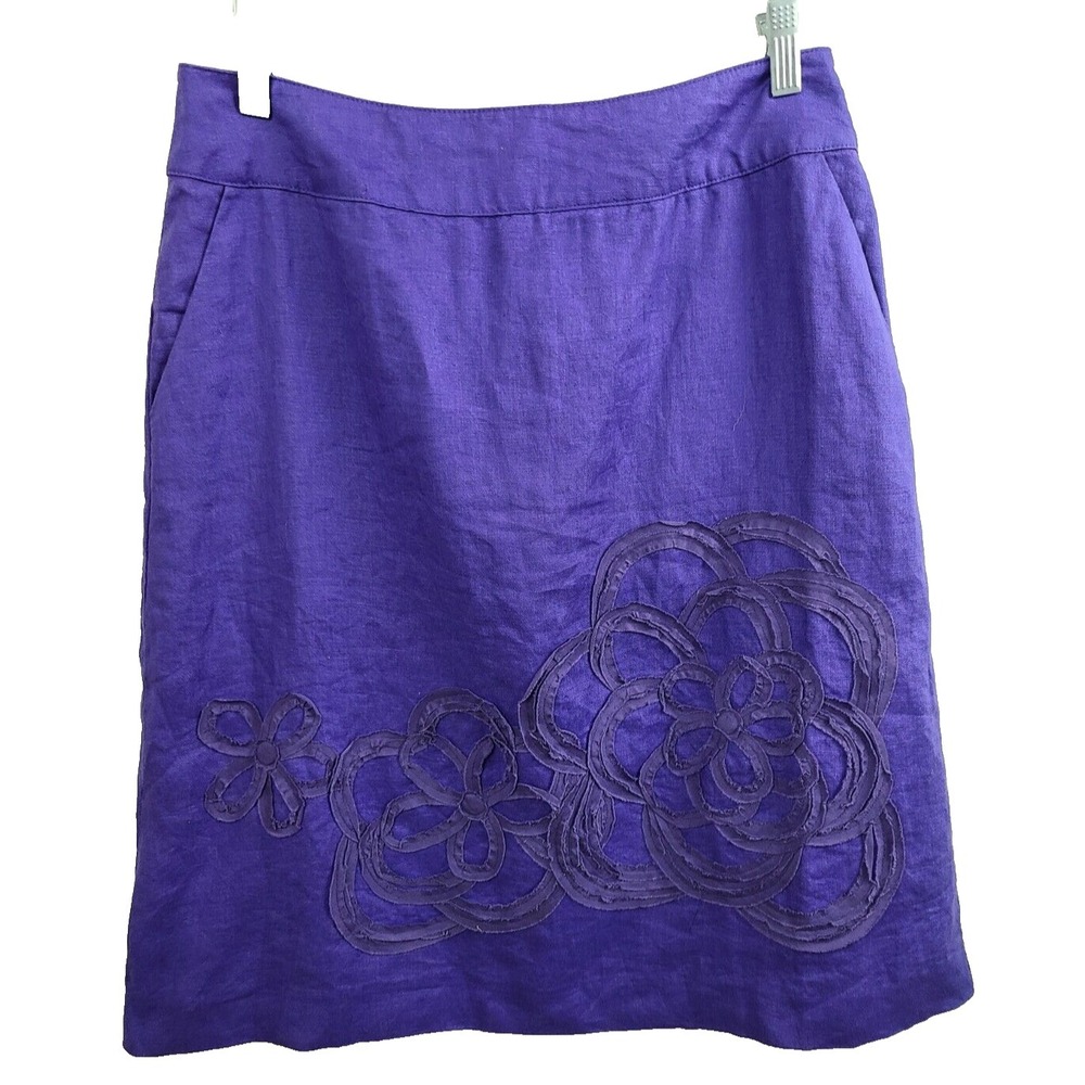 Boden Linen‎ Mini Skirt Womens 8R Blue Floral A Line Coastal Preppy Casual